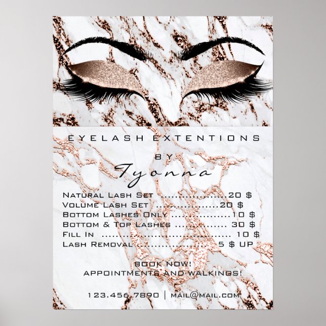 Poster Marble Copper Makeup Artist Lashes Preços (Frente)