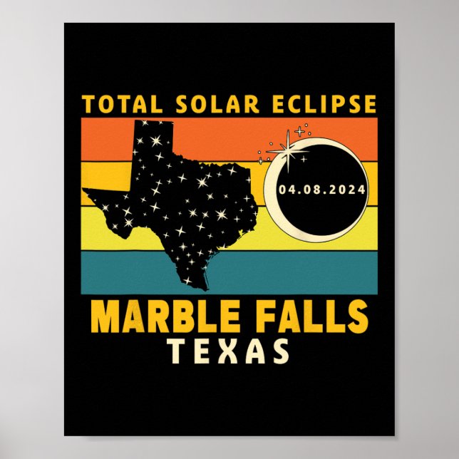 Poster Marble Falls Texas Total Eclipse Solar 2024 (Frente)