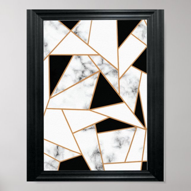 Poster Marble Geométrico Branco em Dourado (Frente)