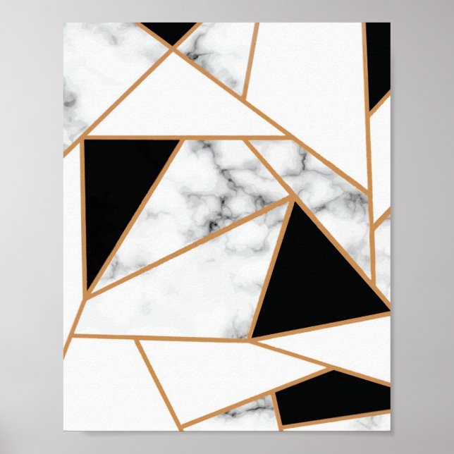 Poster Marble Geométrico Branco em Dourado (Frente)