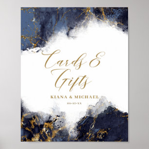 Poster Marble Glitter Cards & Gifts Marinho Blue Dourado 