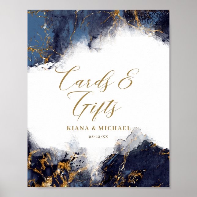 Poster Marble Glitter Cards & Gifts Marinho Blue Dourado  (Frente)