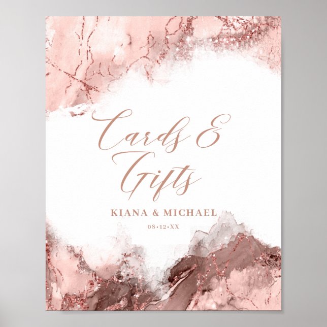 Poster Marble Glitter Cards & Gifts Rosa Dourado ID644 (Frente)