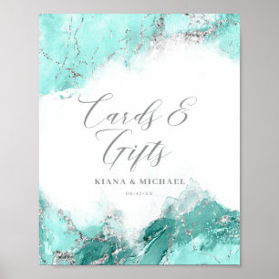 Poster Marble Glitter Cards & Gifts Teal Silver ID644