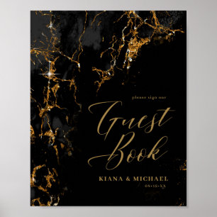 Poster Marble Glitter Wedding Guests Black Dourado ID644