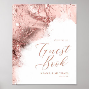 Poster Marble Glitter Wedding Guests Rosa ID644