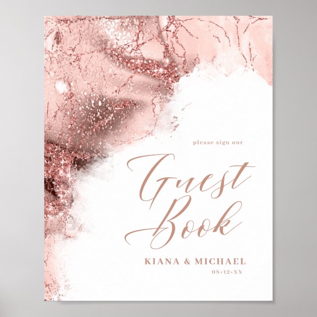 Poster Marble Glitter Wedding Guests Rosa ID644 (Frente)