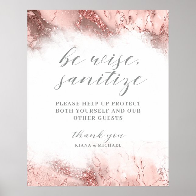 Poster Marble Glitter Wedding Sanitize Rosa ID644 (Frente)