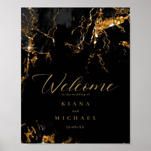 Poster Marble Glitter Wedding Welcome Black ID644 (Frente)