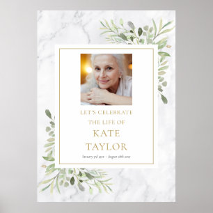 Poster Marble Greenery Photo Celebration of Life Sign