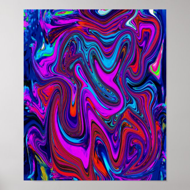 Poster Marbled Magenta, Blue and Red Abstract Art (Frente)