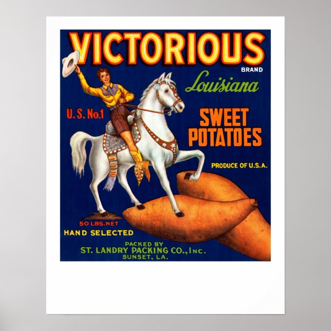 Poster Marca vitoriosa da Louisiana, batatas doces (Frente)