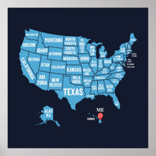 Poster Marcador de Endereços do Mapa Dos Estados Unidos D
