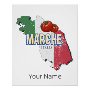 Pôster Marche Itália Retro Region Map Vintage Souvenir