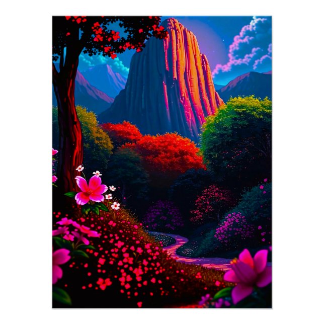 Pôster Märchenhafter Wanderpfad durch blühende Berglandsc (Frente)