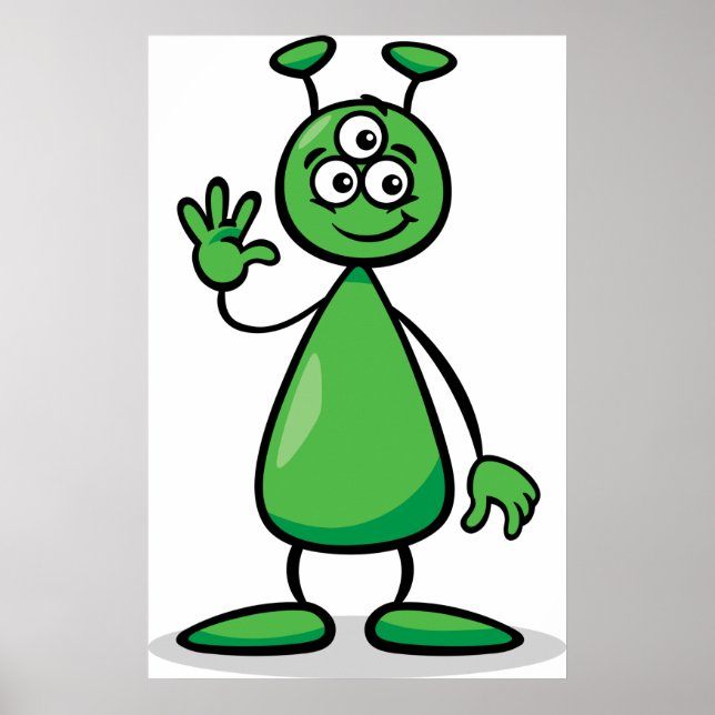 Poster Marciano Alien Verde de Três Olhos Cartoon (Frente)
