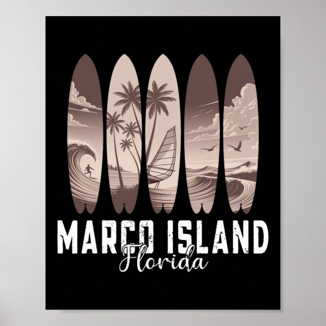 Poster Marco Island Beach Florida Surfboard Men Women Sur (Frente)