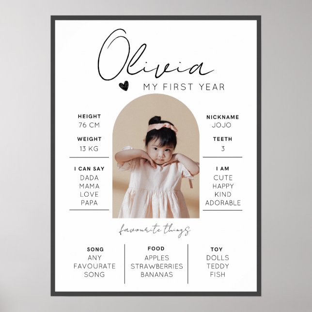Poster Marco moderno do primeiro ano do primeiro aniversá (Frente)