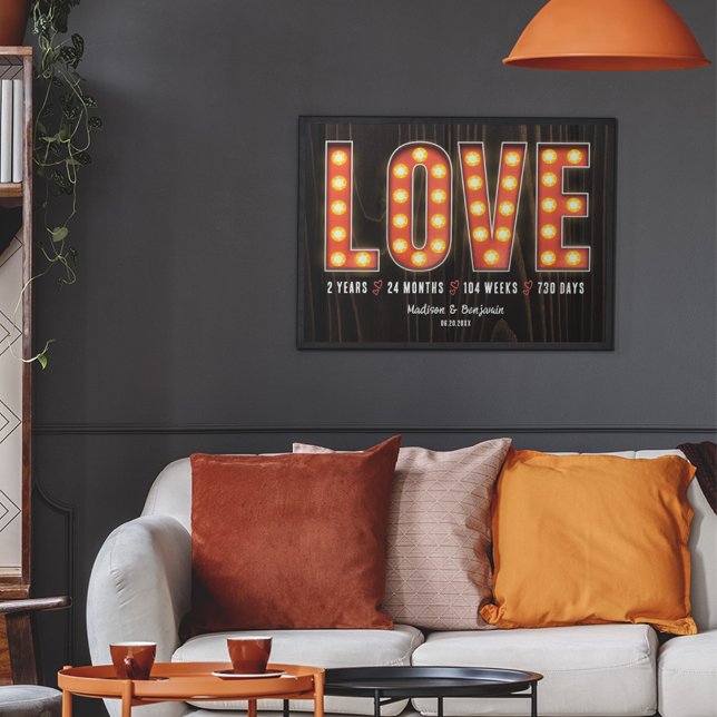 Poster Marco Retrô de 2 Anos de Aniversário Amor Personal (Criador carregado)