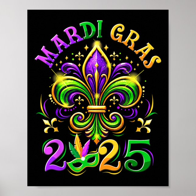 Poster Mardi Gras 2025 Fleur De Lis Men Mulheres Novas Ou (Frente)