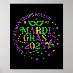 Poster Mardi Gras 2025 Máscara Penas Mardi Gras Family Co