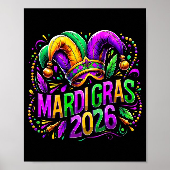 Poster Mardi Gras 2026 Jester Hat Carnival New Orleans Fl (Frente)