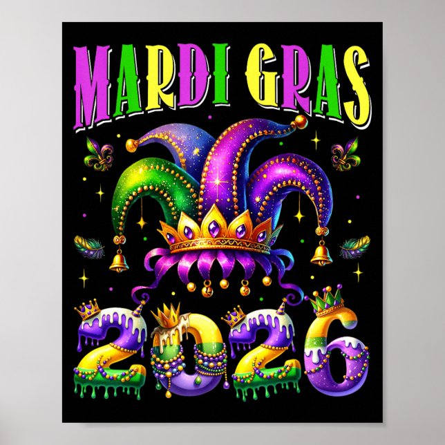 Poster Mardi Gras 2026 Jester Outfit Kids Girls Boys Men  (Frente)