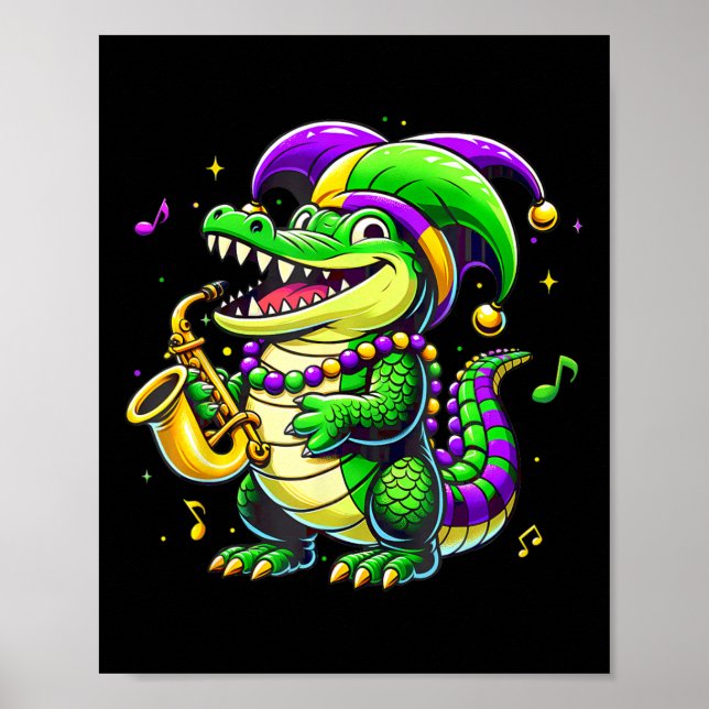 Poster Mardi Gras Alligator Jester Hat Carnaval Pará (Frente)