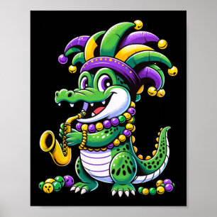 Poster Mardi Gras Alligator Jester Hat Carnaval Pará