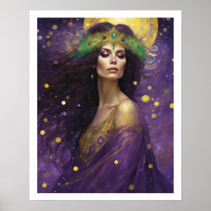 Poster Mardi Gras Art Nuevo Mulher do Vestido Roxo