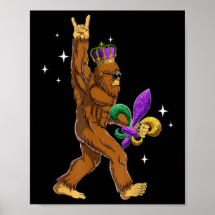 Poster Mardi Gras Bigfoot Crianças Engraçadas Homens Sasq