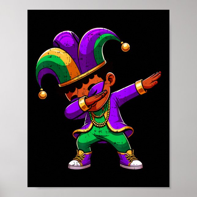 Poster Mardi Gras Black Boys Dabbing Funny Outfit Jester (Frente)