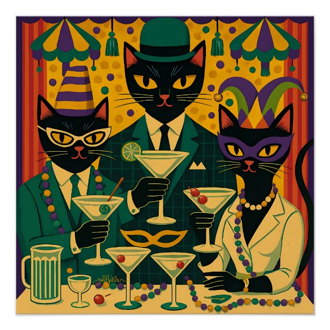 Pôster Mardi Gras Black Cat Martini Club Trio (Frente)