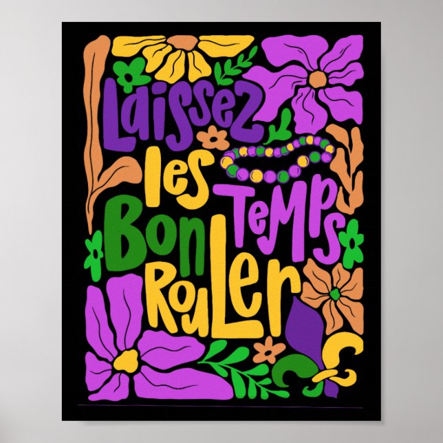 Poster Mardi Gras Boho Laissez Les Bon Temps Rouler Fleur (Frente)