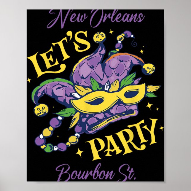 Poster Mardi Gras Bourbon Street New Orleans Souvenir Lou (Frente)