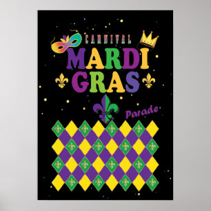 Poster Mardi Gras Carnaval de Fleur de Lis Diamond Harleq