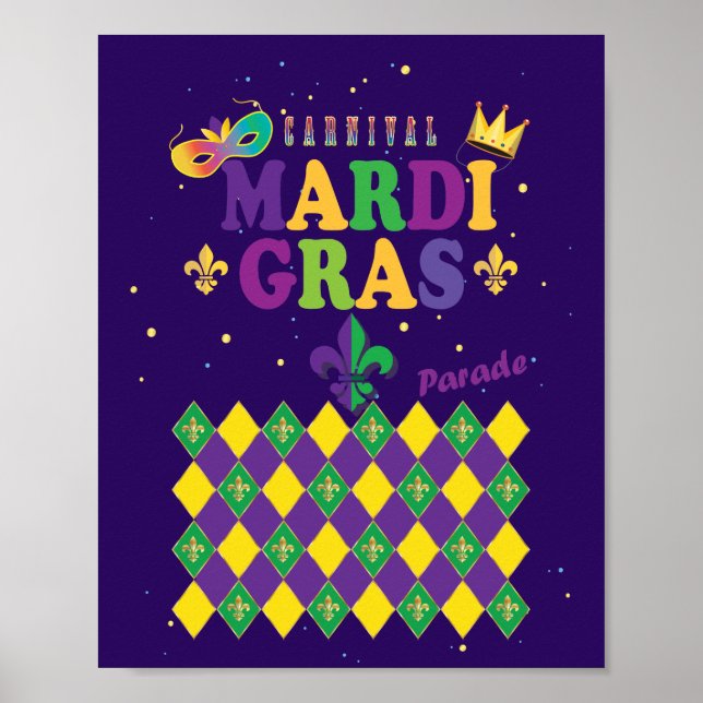 Poster Mardi Gras Carnaval Fleur de Lis Diamond Harlequin (Frente)
