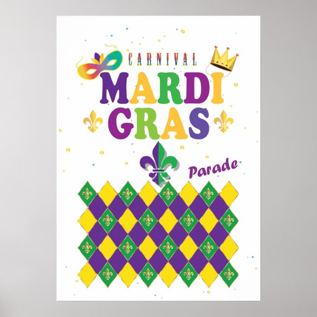 Poster Mardi Gras Carnaval Fleur de Lis Diamond Harlequin (Frente)