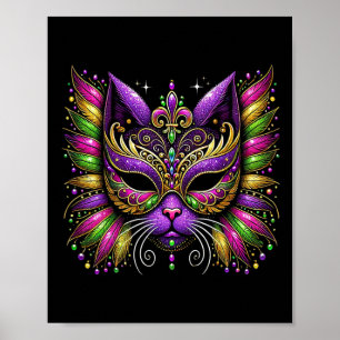 Poster Mardi Gras Cat Mask New Orleans Mulheres Crianças