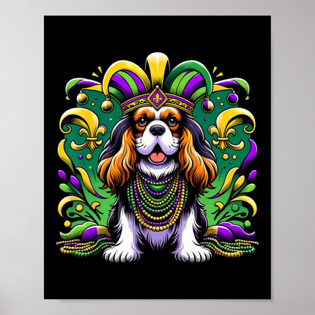 Poster Mardi Gras Cavalier King Charles Spaniel Dog Jeste (Frente)