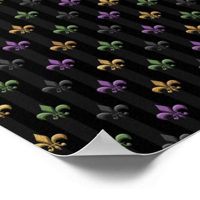 Poster Mardi Gras Colorido Fleur De Lis Escuro Vertical (Borda)