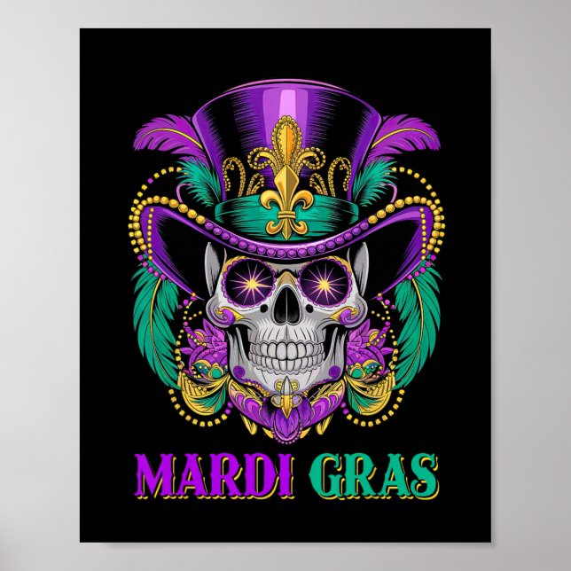 Poster Mardi Gras Costume Sugar Skull Carnaval Nova Orlea (Frente)