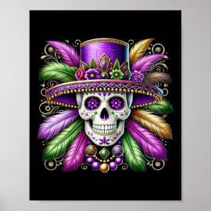 Poster Mardi Gras Costume Sugar Skull Carnaval Nova Orlea