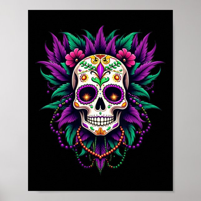 Poster Mardi Gras Costume Sugar Skull Carnaval Nova Orlea (Frente)