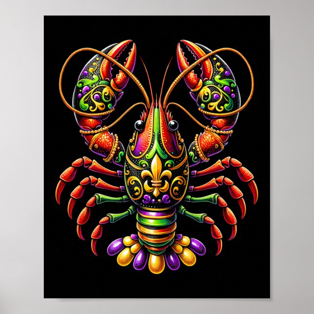 Poster Mardi Gras Crawfish Miçanga Carnaval de Nova Orlea (Frente)