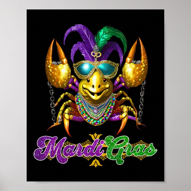 Poster Mardi Gras Crawfish Party Costume Máscara Penas (Frente)