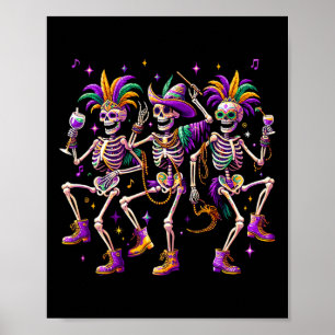 Poster Mardi Gras Dançando Skeleton Engraçado