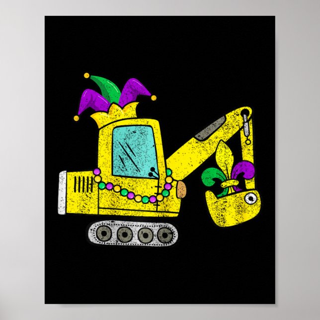 Poster Mardi Gras Digger Crane Com Jester Hat Para Crianç (Frente)