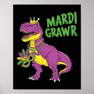 Poster Mardi Gras Dinosaur T-rex Mardi Grawr Para Criança