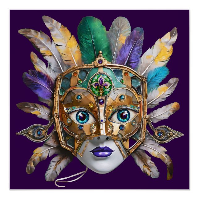 Pôster Mardi Gras Feather e Metal Mask (Frente)